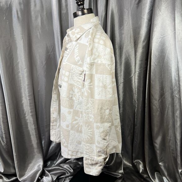 Smiley X H&M Womens XS Oversized Denim Shacket Shirt Beige White Button Up Smile - Picture 5 of 14